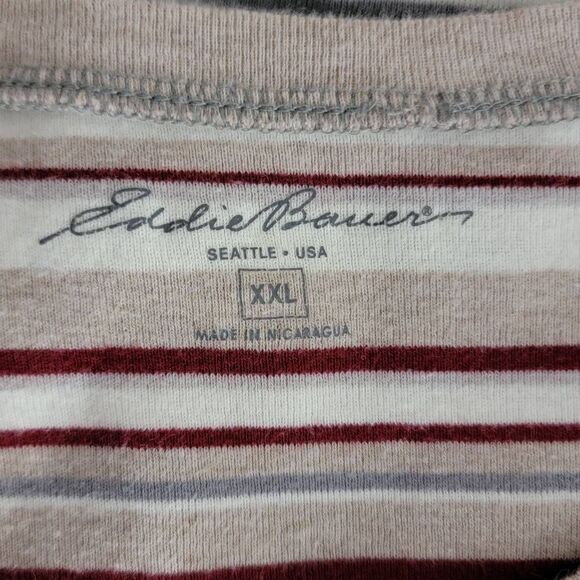 Eddie Bauer XXL Red Gray Beige Striped Long Sleeve Tee Shirt - Picture 4 of 5